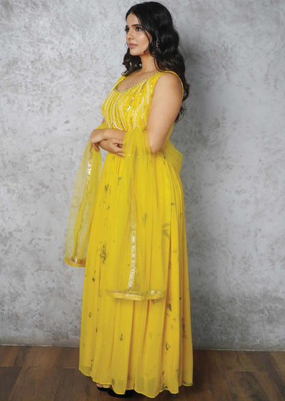 Yellow Georgette Embroidered Anarkali