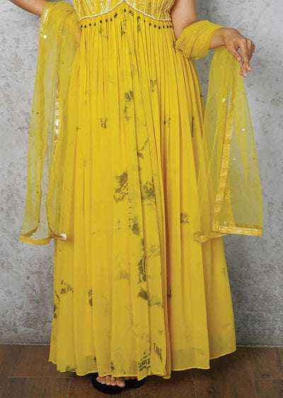 Yellow Georgette Embroidered Anarkali