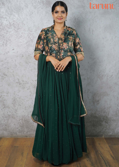 Bottle Green Velvet & Georgette Anarkali