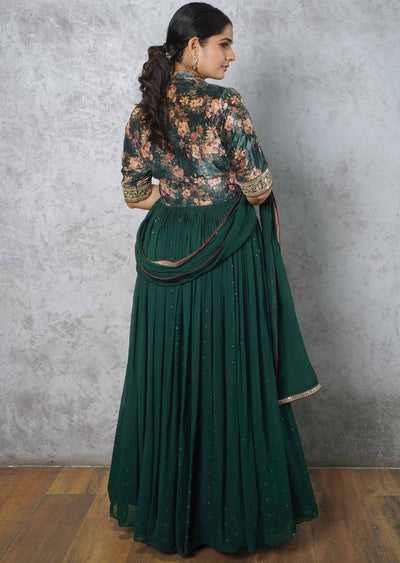 Bottle Green Velvet & Georgette Anarkali