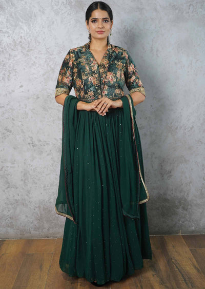 Bottle Green Velvet & Georgette Anarkali