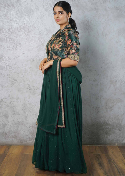 Bottle Green Velvet & Georgette Anarkali