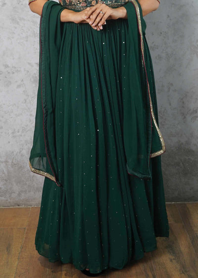 Bottle Green Velvet & Georgette Anarkali