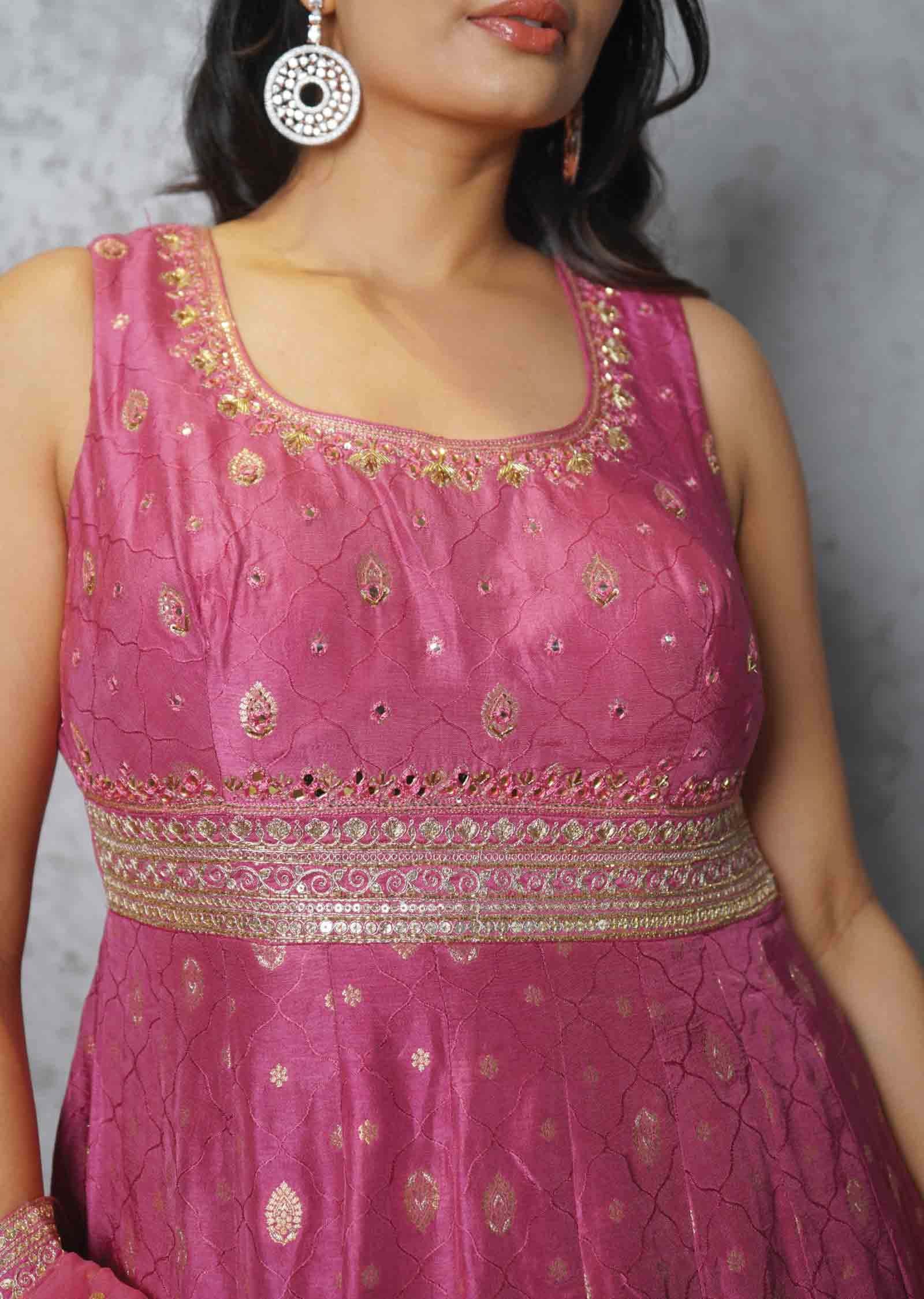 Onion Pink Modal Embroidered Anarkali