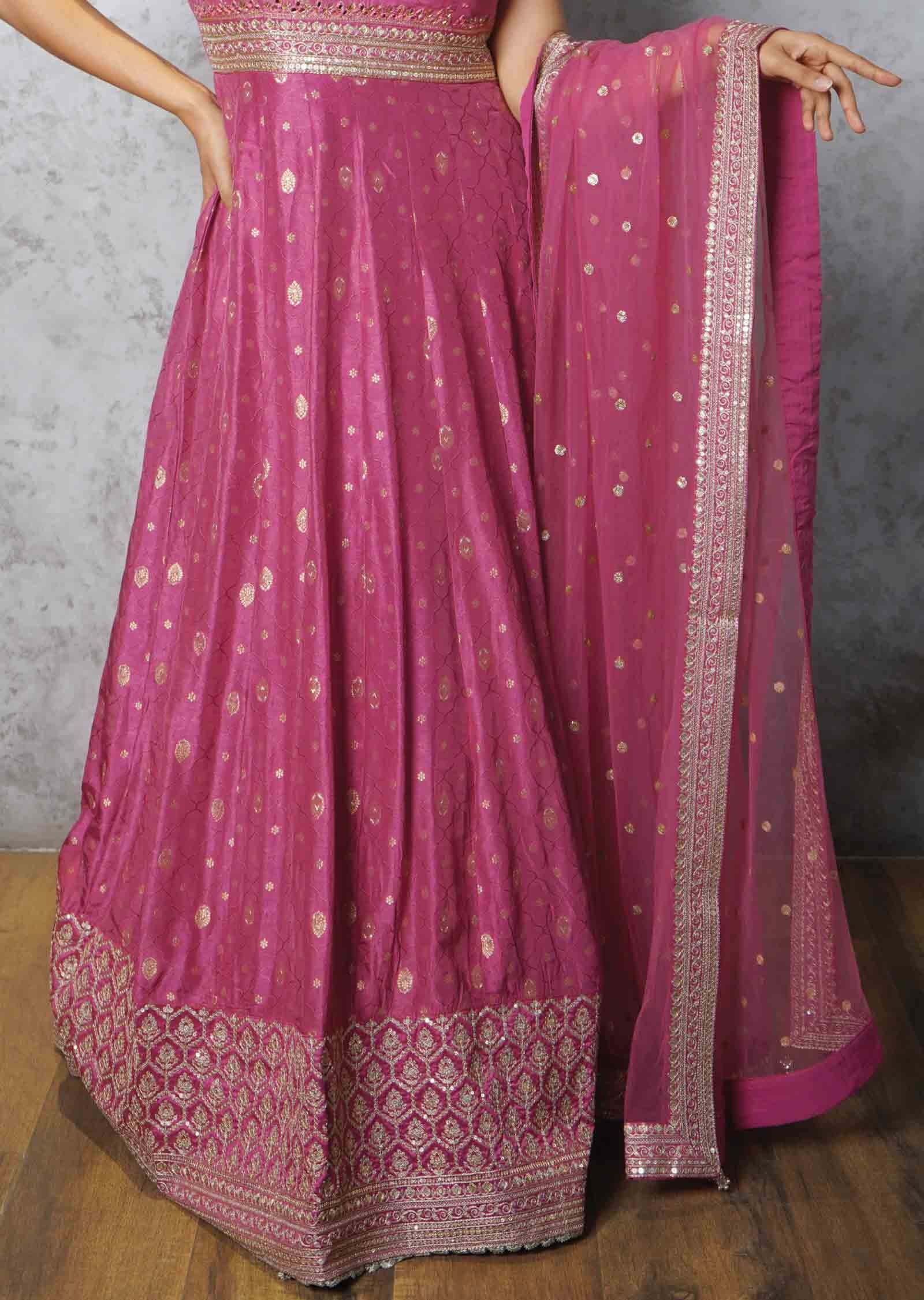 Onion Pink Modal Embroidered Anarkali