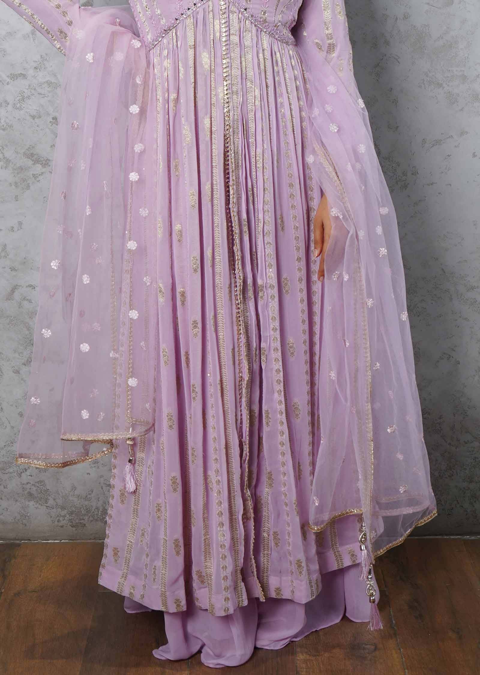 Lilac Banaras Georgette Embroidered Alia cut Anarkali