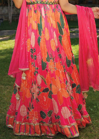 Multi Color Chinnon Embroidered Anarkali