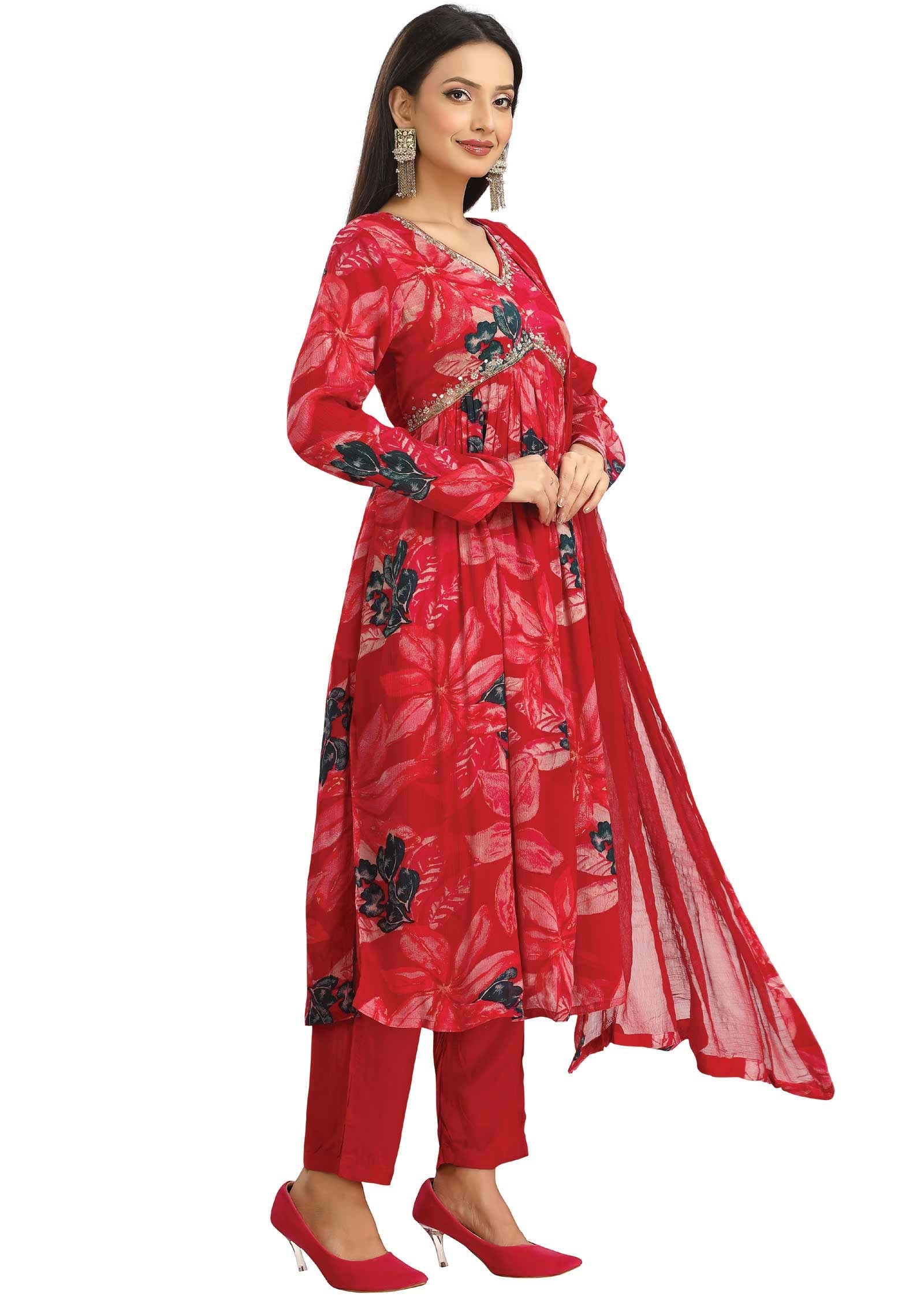 Rani Pink Chinnon Embroidered Alia cut Anarkali