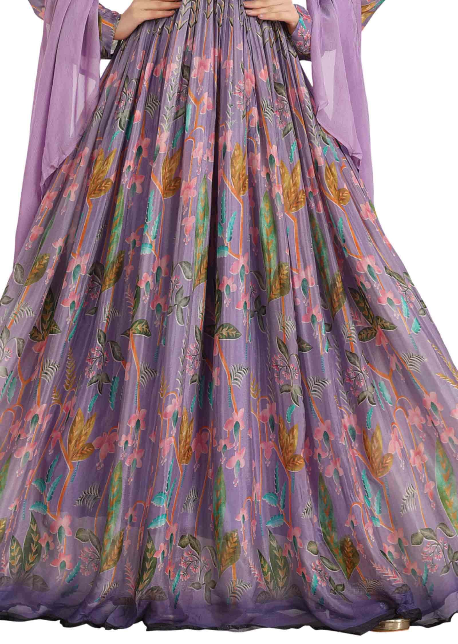 Lavender Chinnon Embroidered Alia cut Anarkali