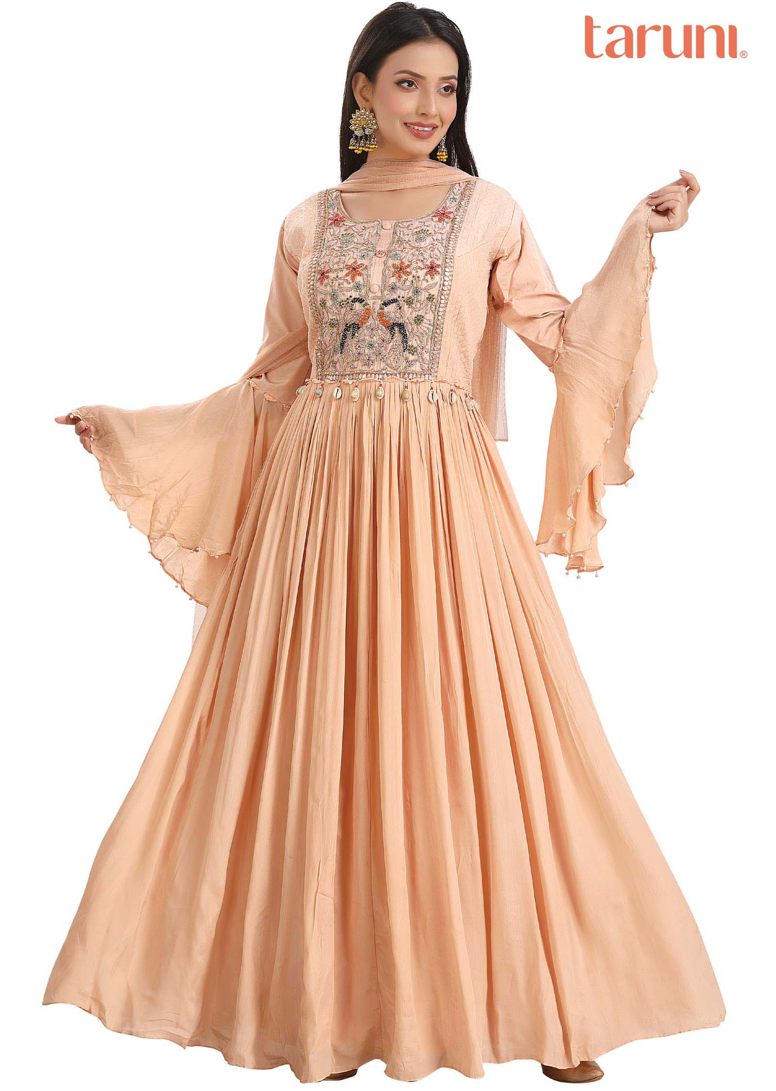 Dusty Peach Georgette Sequins & Gota work Anarkali