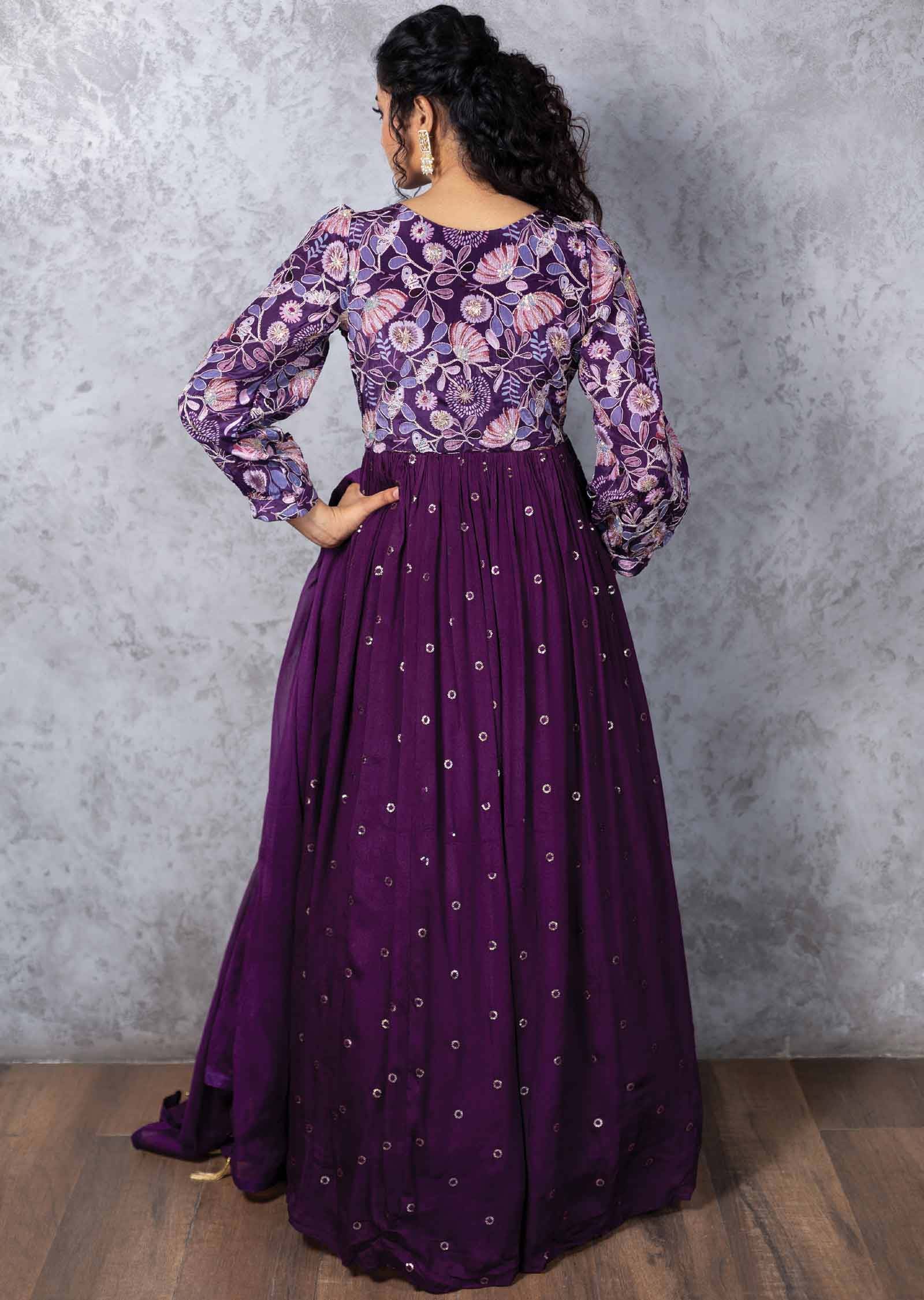 Purple Chinnon Embroidered Alia cut Anarkali