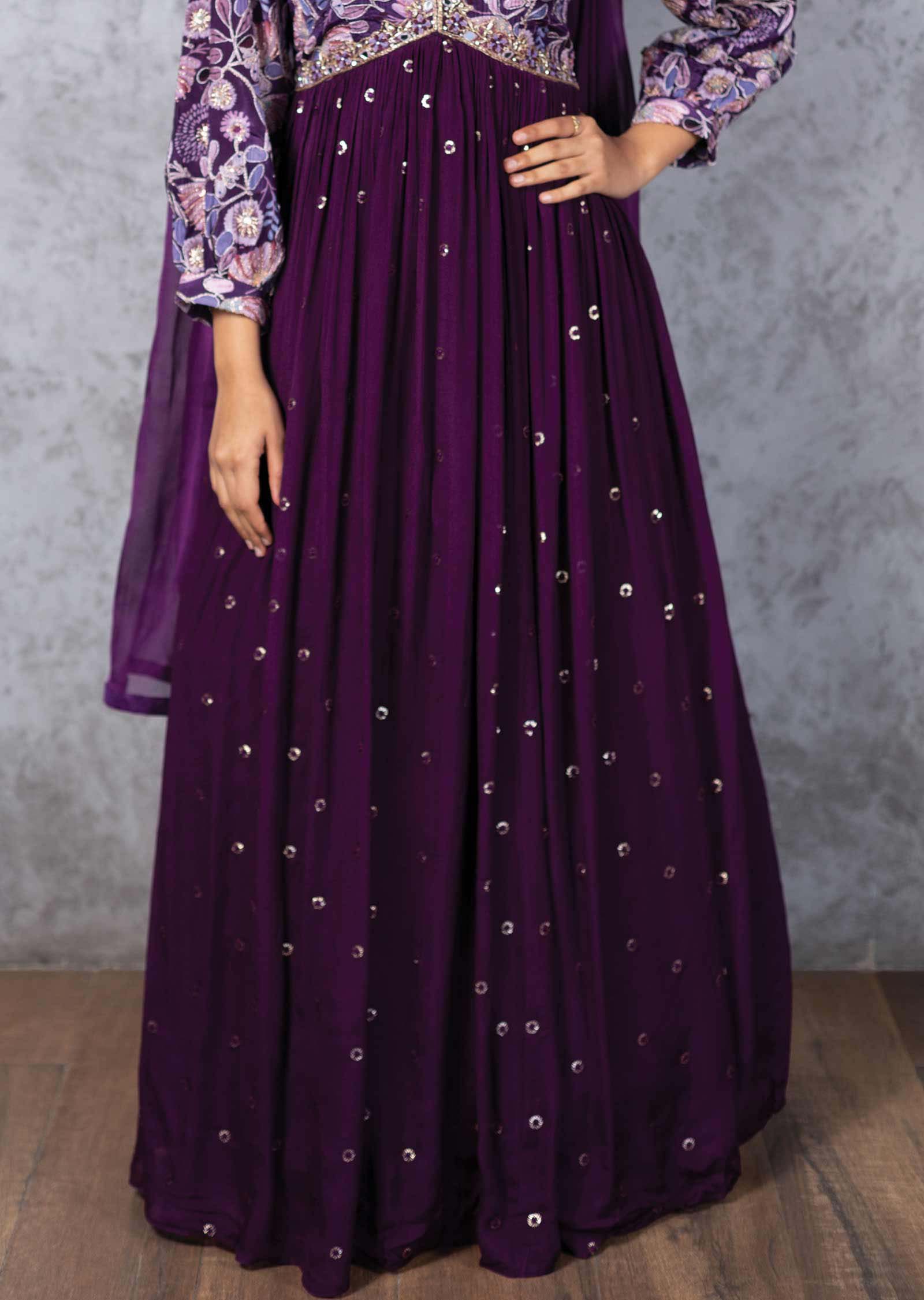 Purple Chinnon Embroidered Alia cut Anarkali