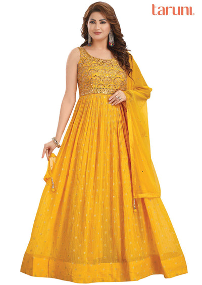 Yellow Banaras Georgette Anarkali