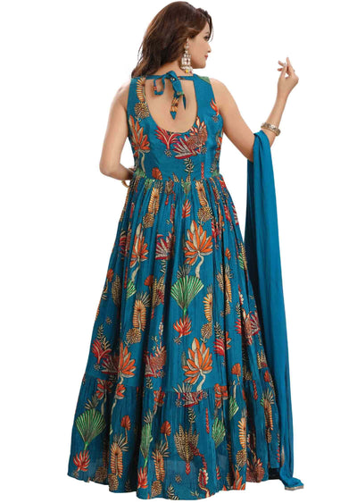 Feroza Blue Crepe Embroidered Anarkali