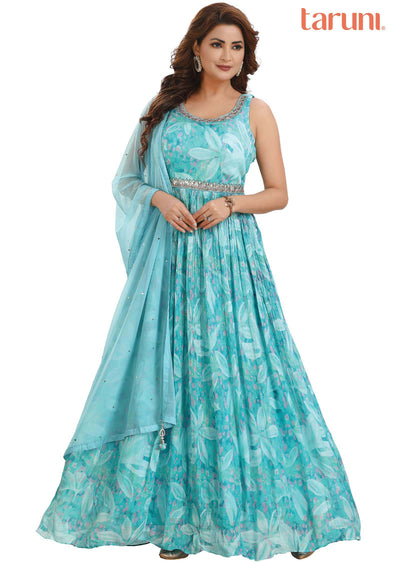 Blue Chinnon Anarkali