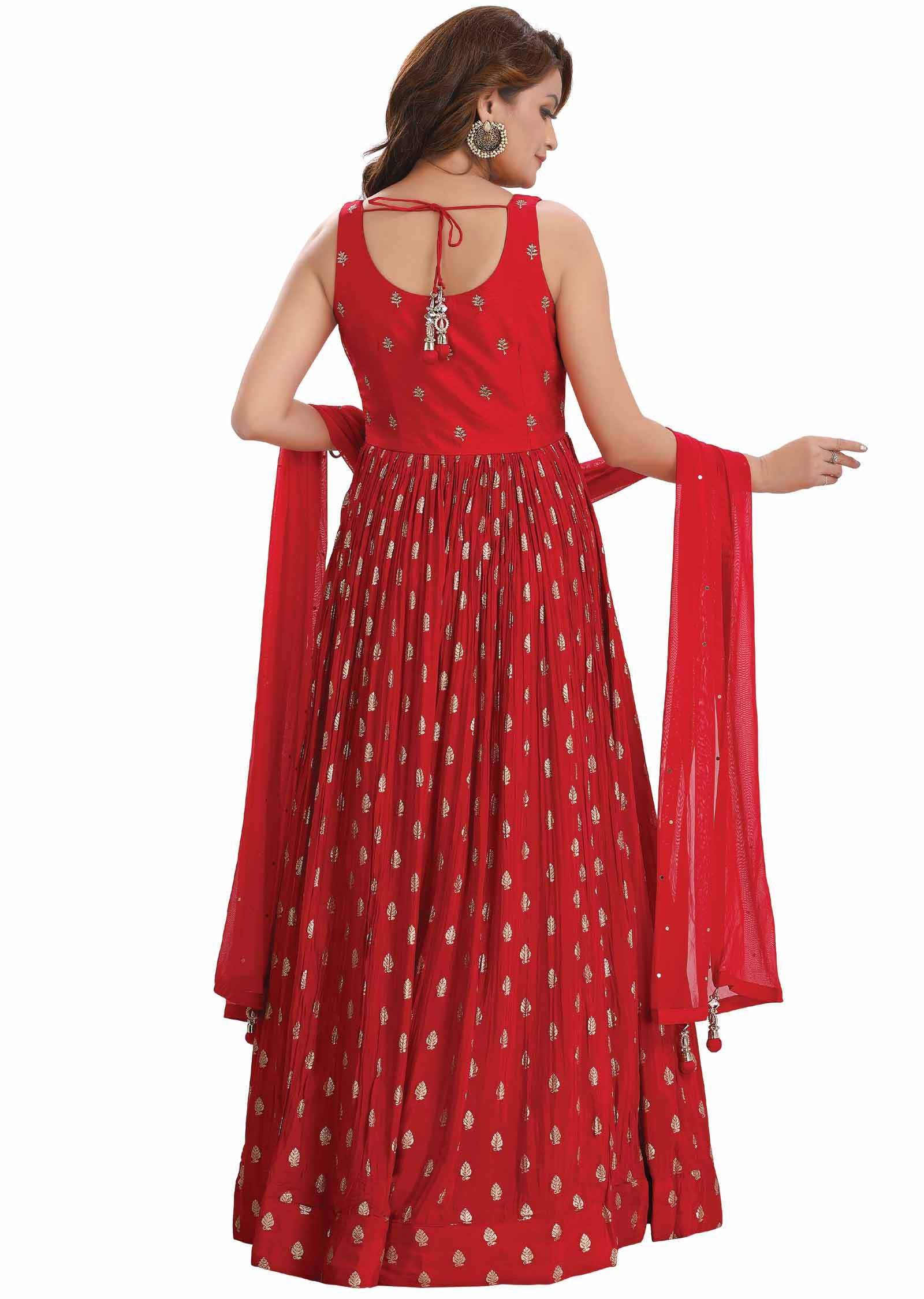 Red Georgette Zardosi & Embroidered Anarkali