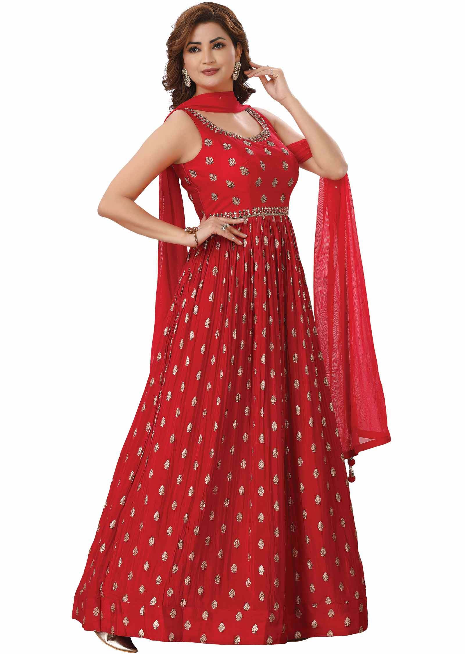 Red Georgette Zardosi & Embroidered Anarkali