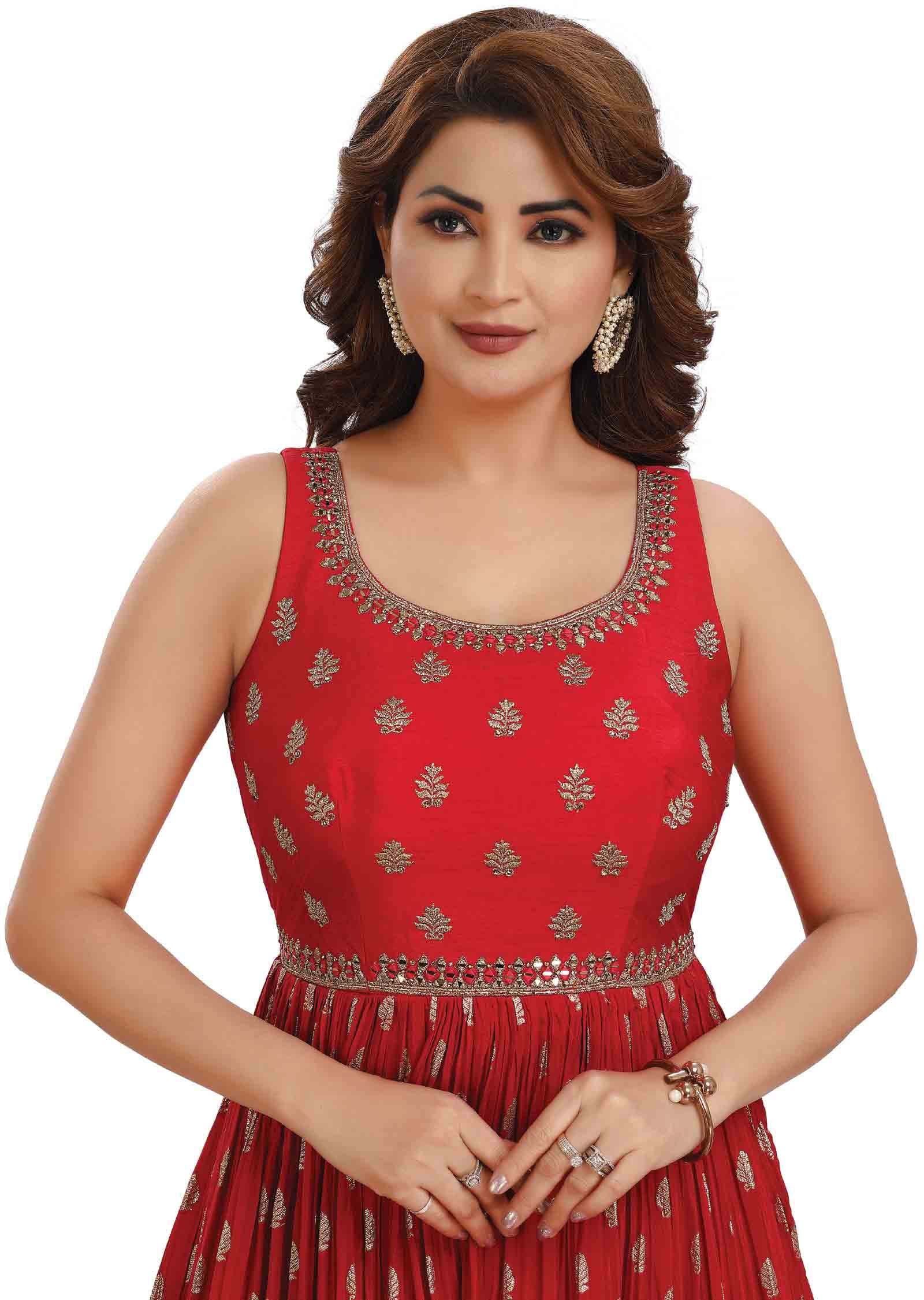 Red Georgette Zardosi & Embroidered Anarkali