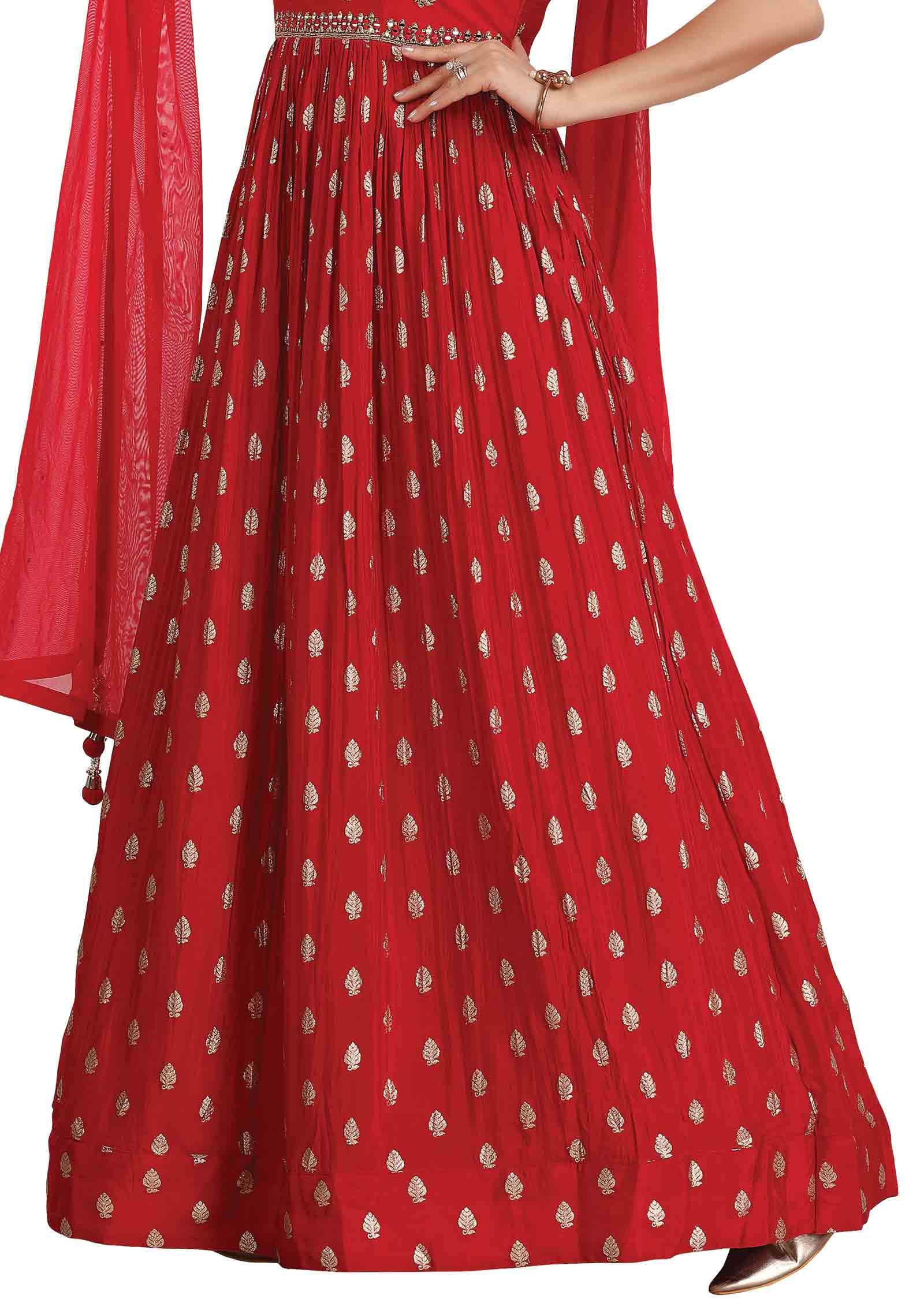 Red Georgette Zardosi & Embroidered Anarkali