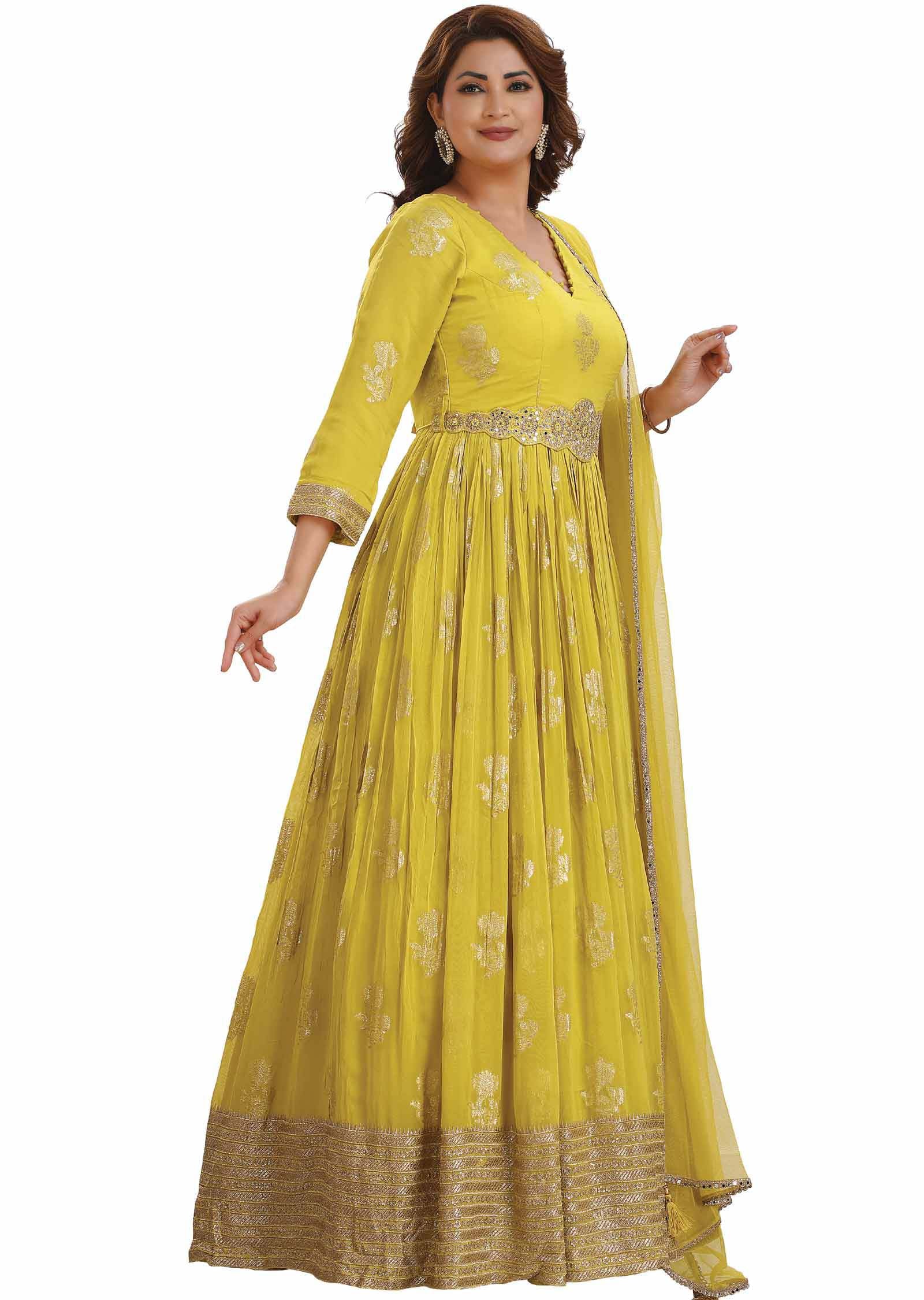 Lime green Georgette Anarkali