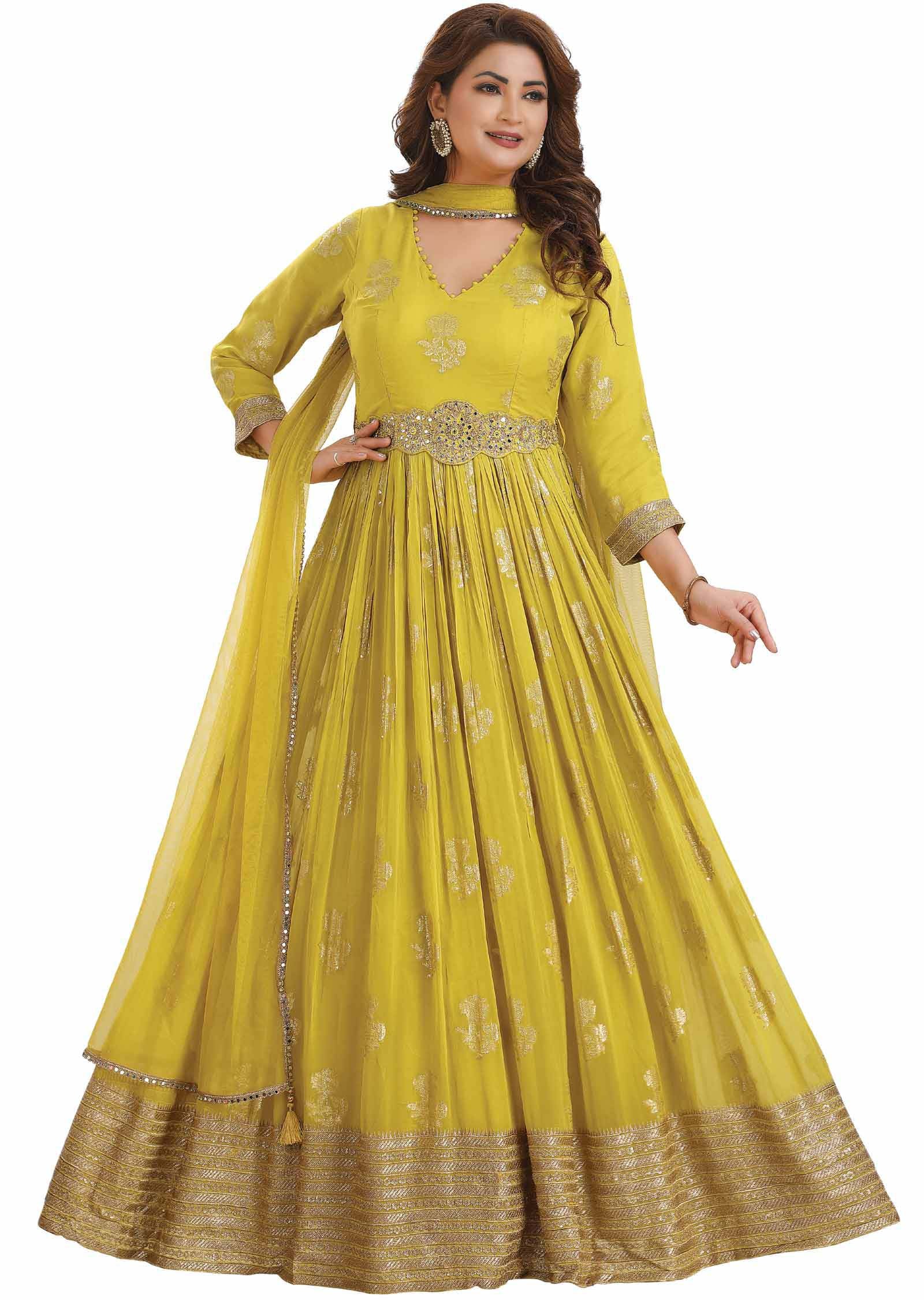 Lime green Georgette Anarkali