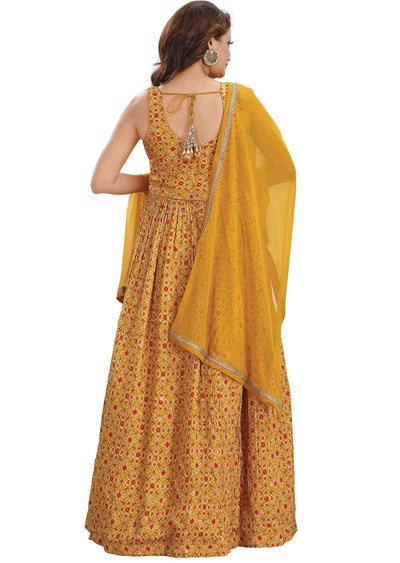 Mustard Banaras Muslin Embroidered Anarkali