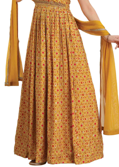 Mustard Banaras Muslin Embroidered Anarkali