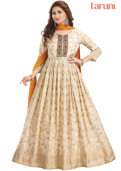 Cream Banaras Tissue Anarkali