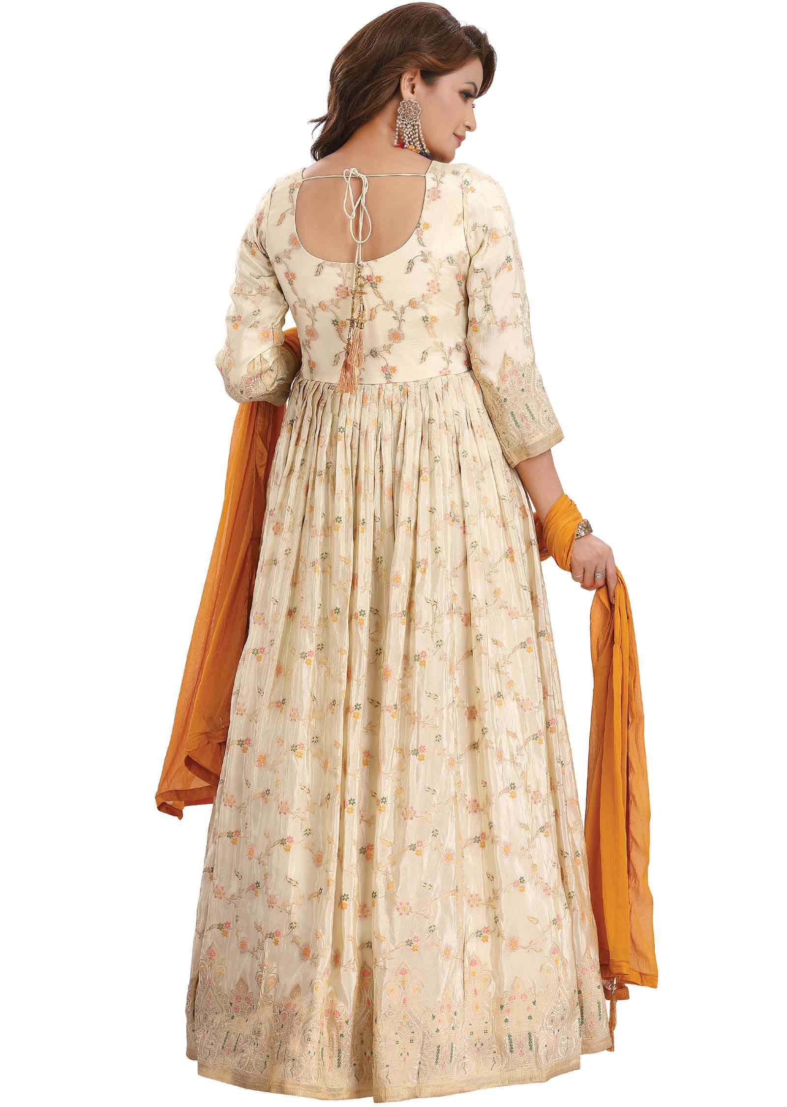 Cream Banaras Tissue Anarkali