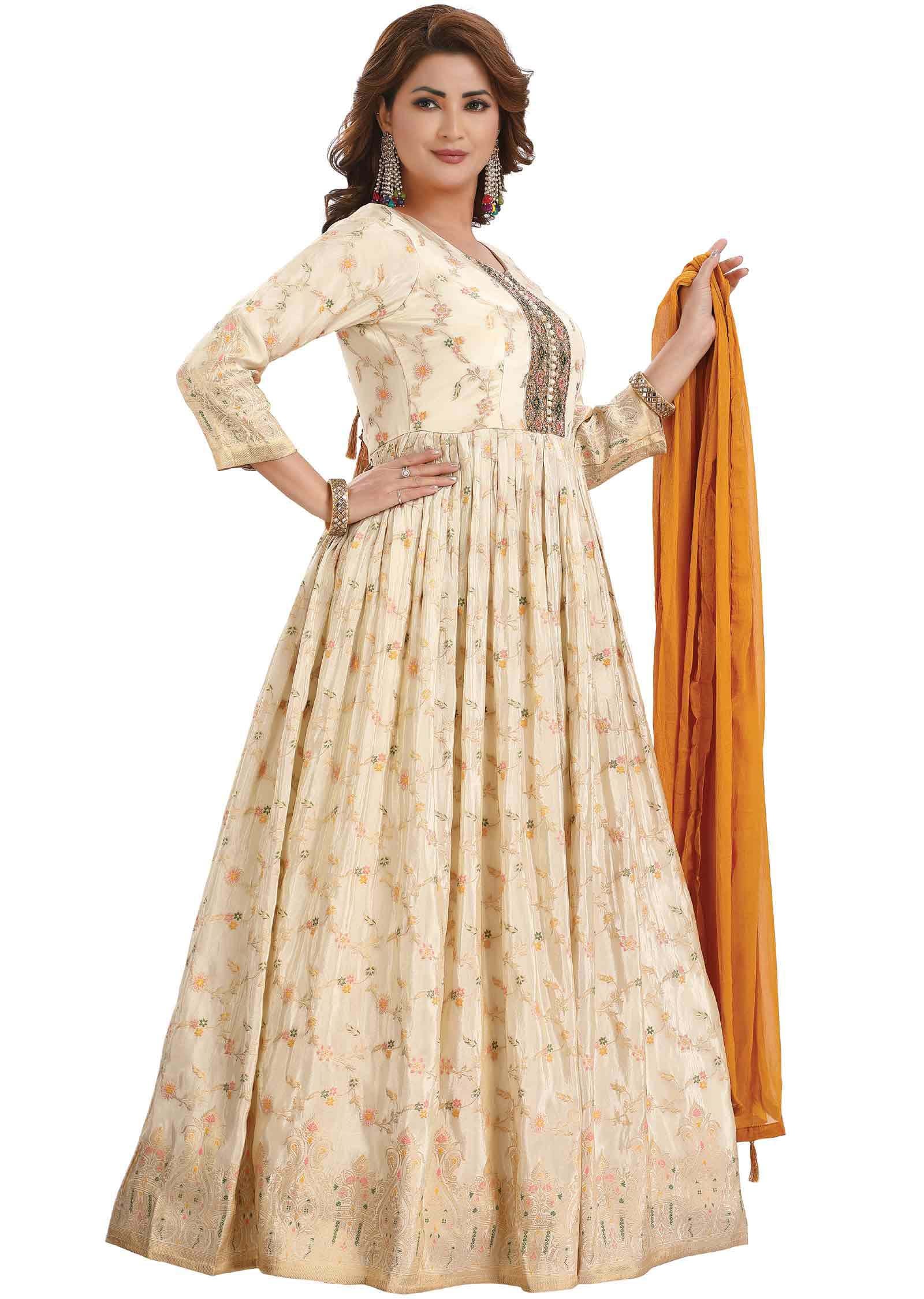 Cream Banaras Tissue Anarkali