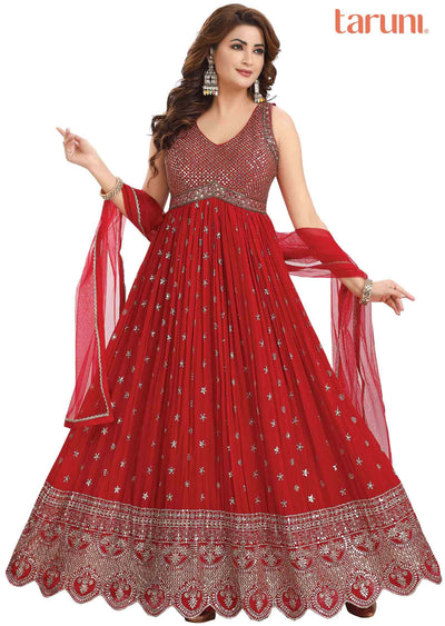 Red Georgette Alia cut Anarkali