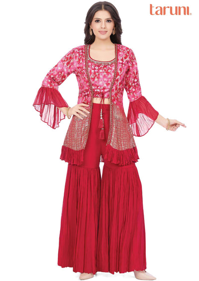 Pink Banaras Silk Fusion/Indo-Western Set