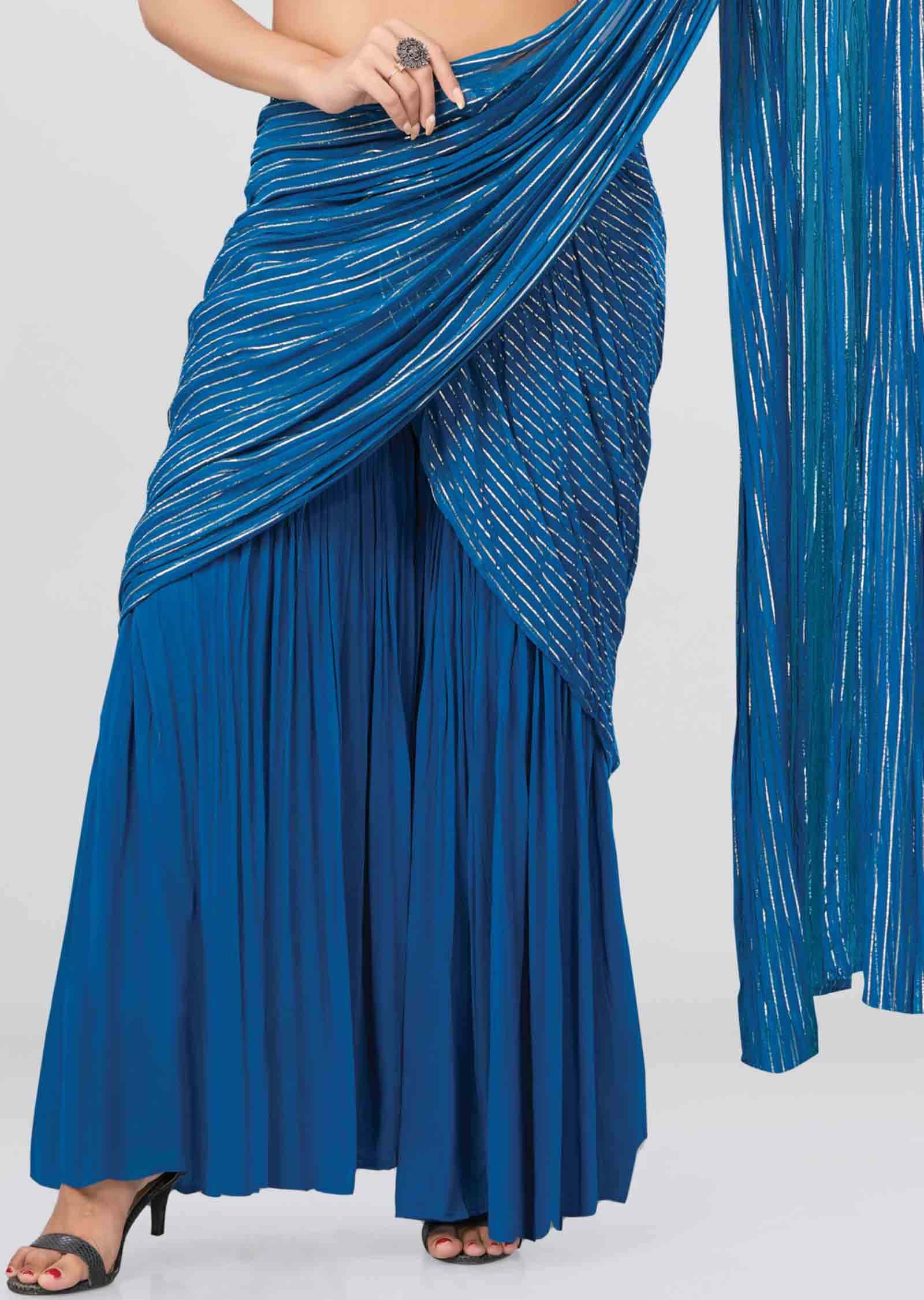 Blue Georgette Drape Sharara Saree