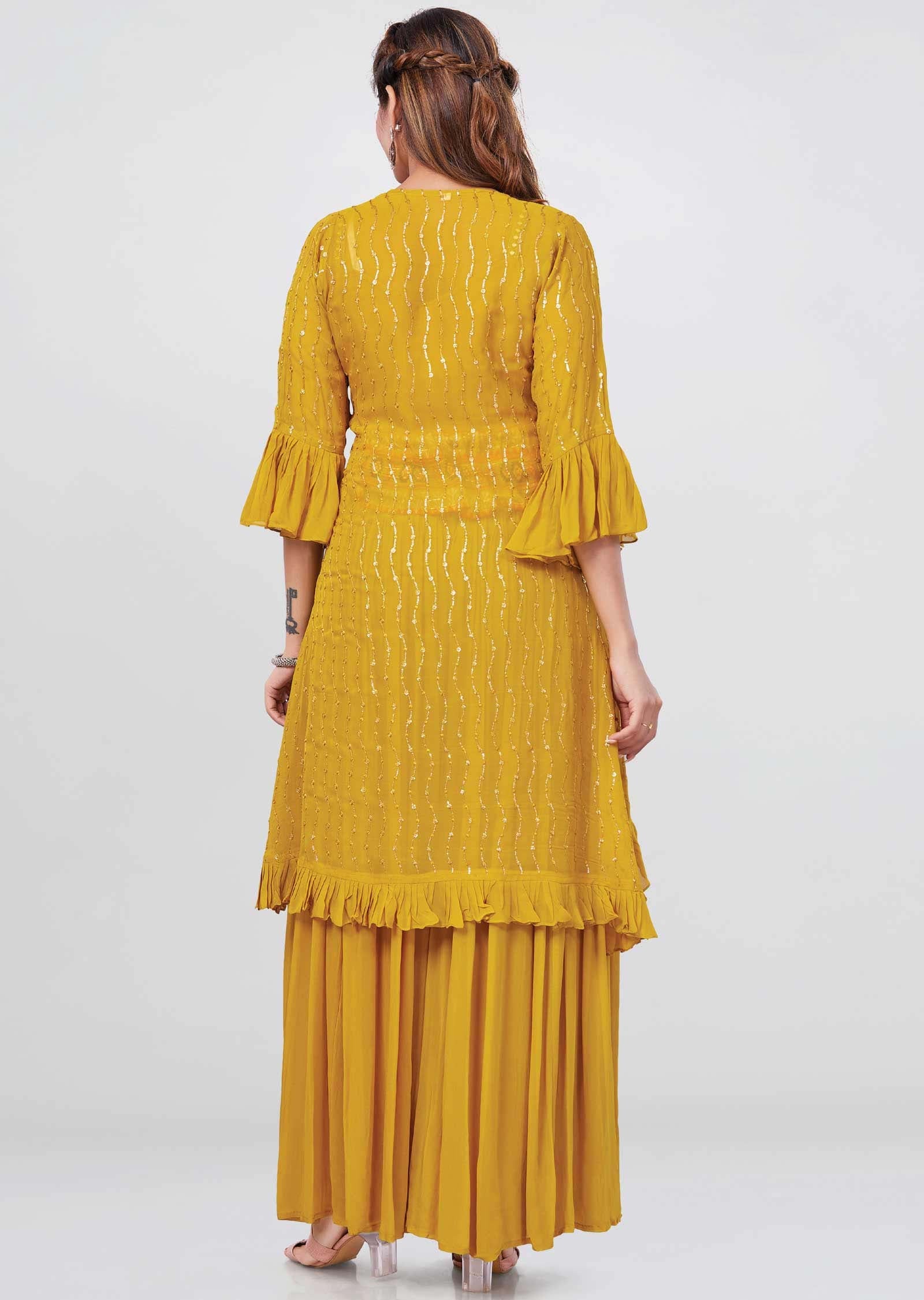 Yellow Georgette Fusion Indo-Western Outfit