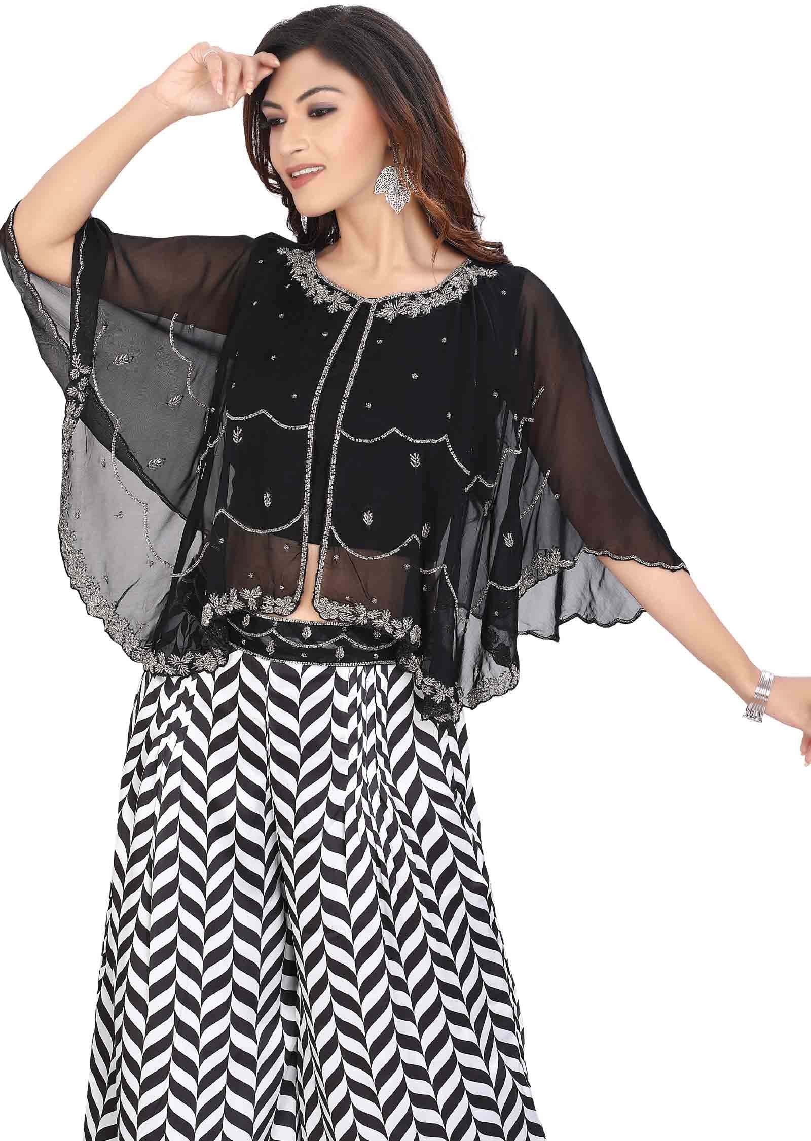 Black Organza Satin Fusion Indo-Western Outfit