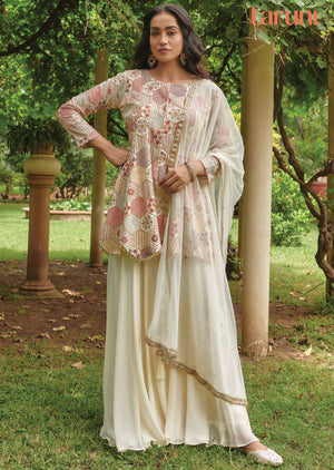 Cream Georgette Embroidered Pallazo Suit