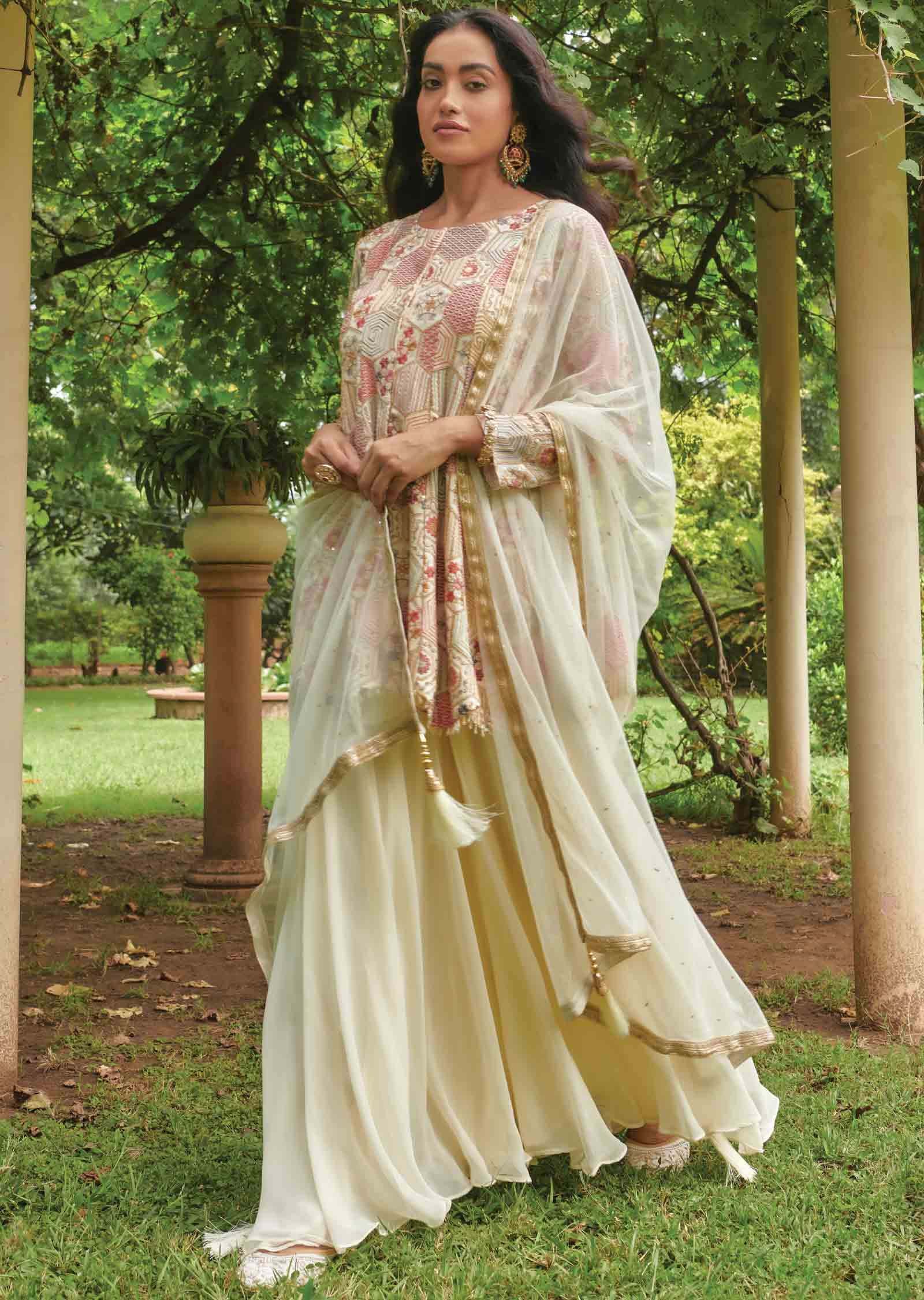 Cream Georgette Pallazo Suit