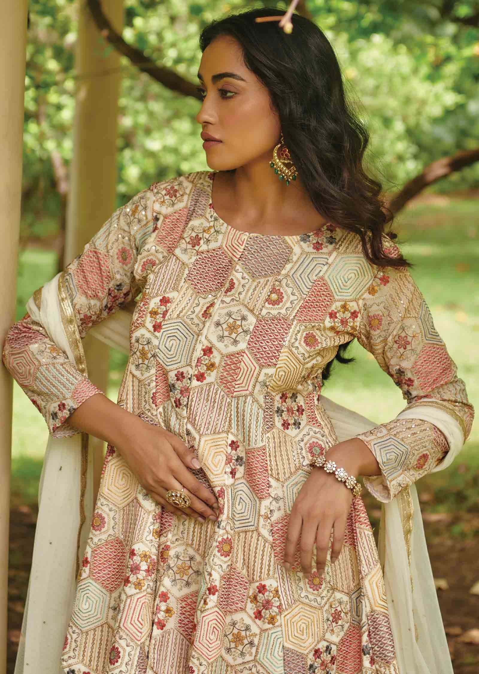 Cream Georgette Pallazo Suit