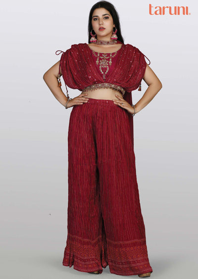 Silk/Georgette Embroidered Fusion/Indo-Western Set