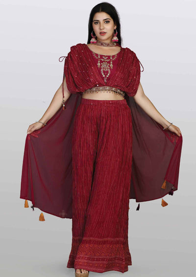 Silk/Georgette Embroidered Fusion/Indo-Western Set