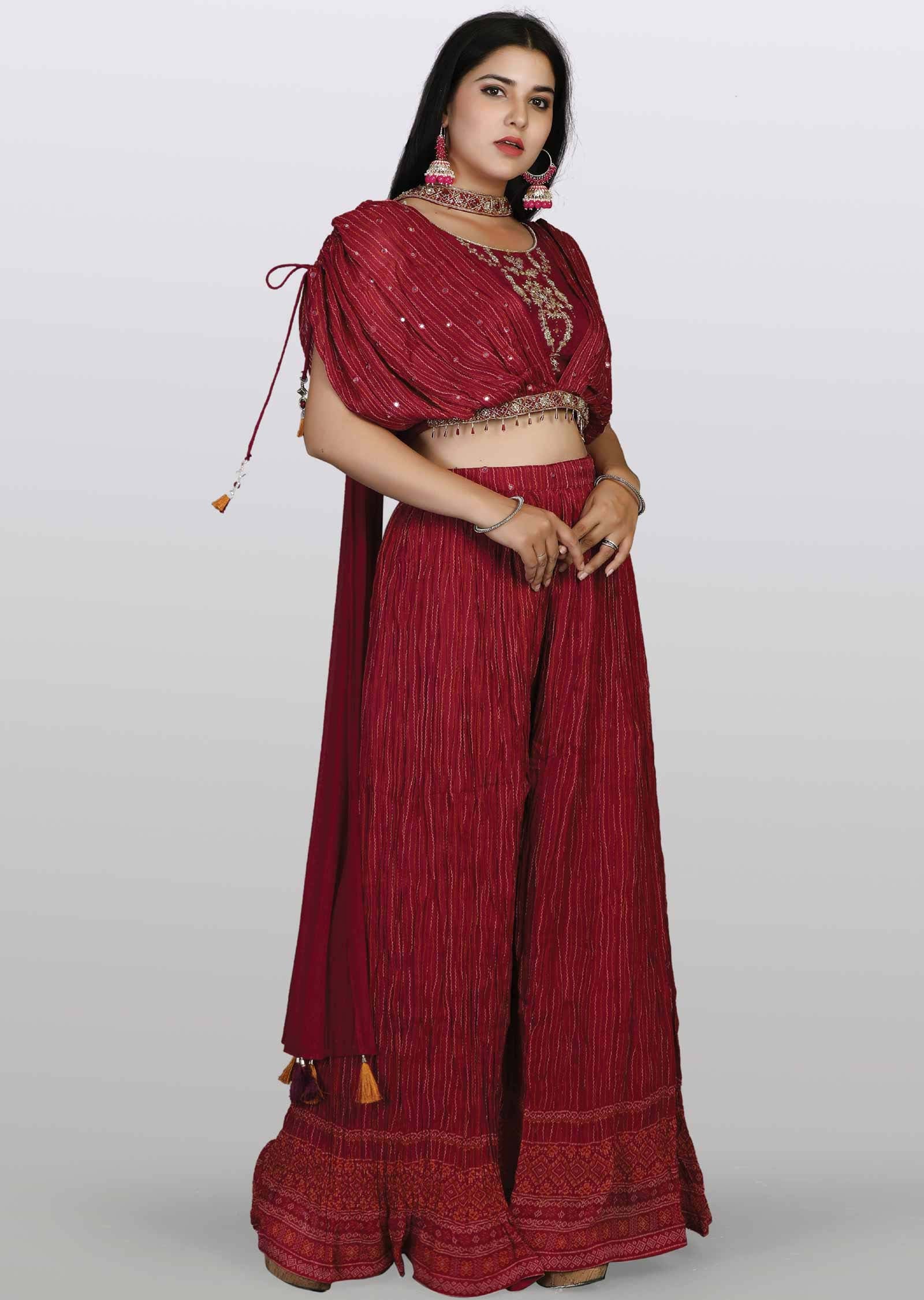 Silk/Georgette Embroidered Fusion/Indo-Western Set