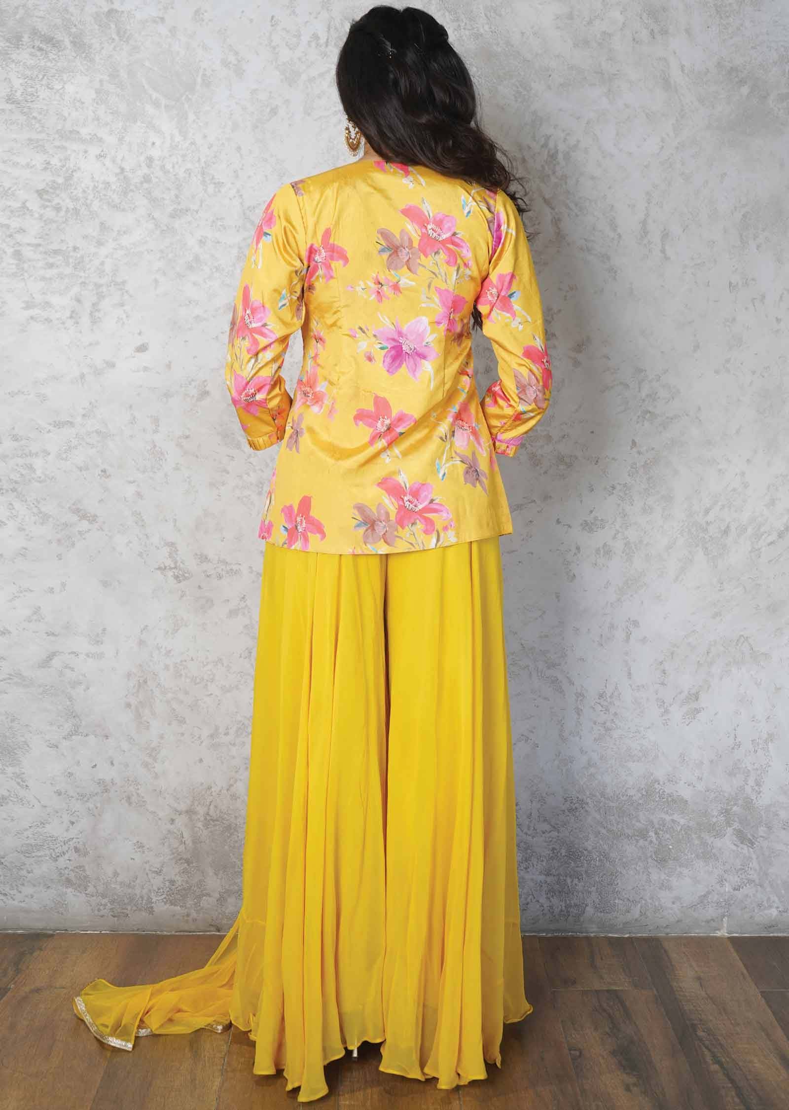 Yellow Chinnon Fusion Indo-Western Outfit
