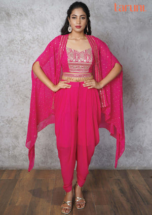 Pink Georgette Embroidered Fusion/Indo-Western Set