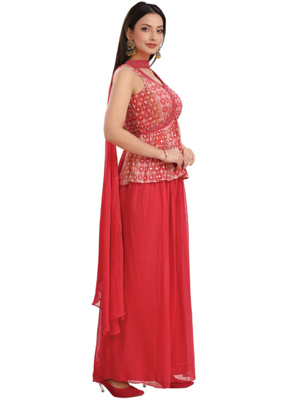 Pink Georgette Beaded Drape Saree