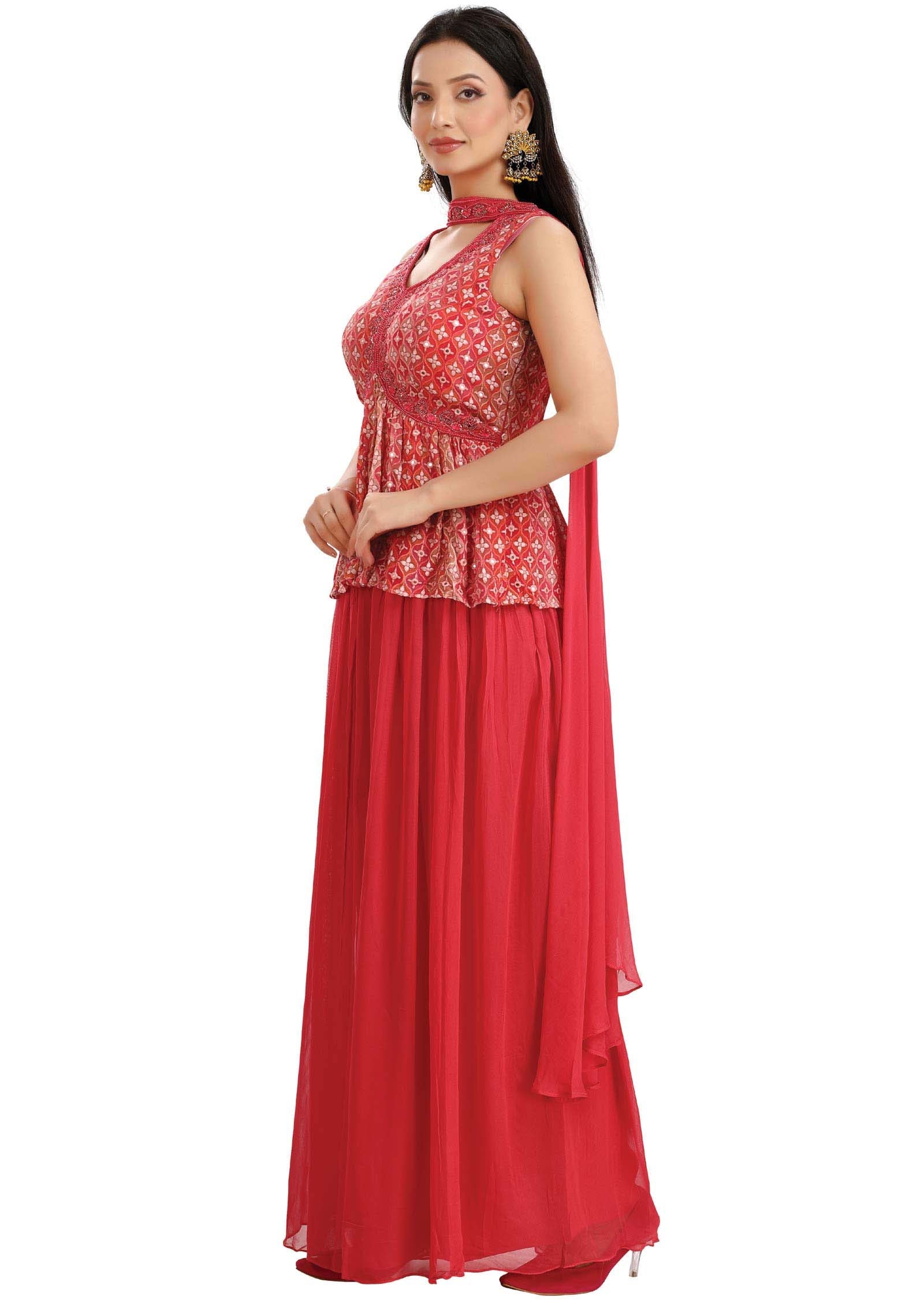 Pink Georgette Beaded Drape Saree