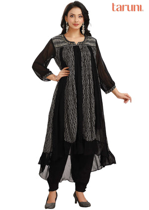 Black Georgette Printed Fusion/Indo-Western Set