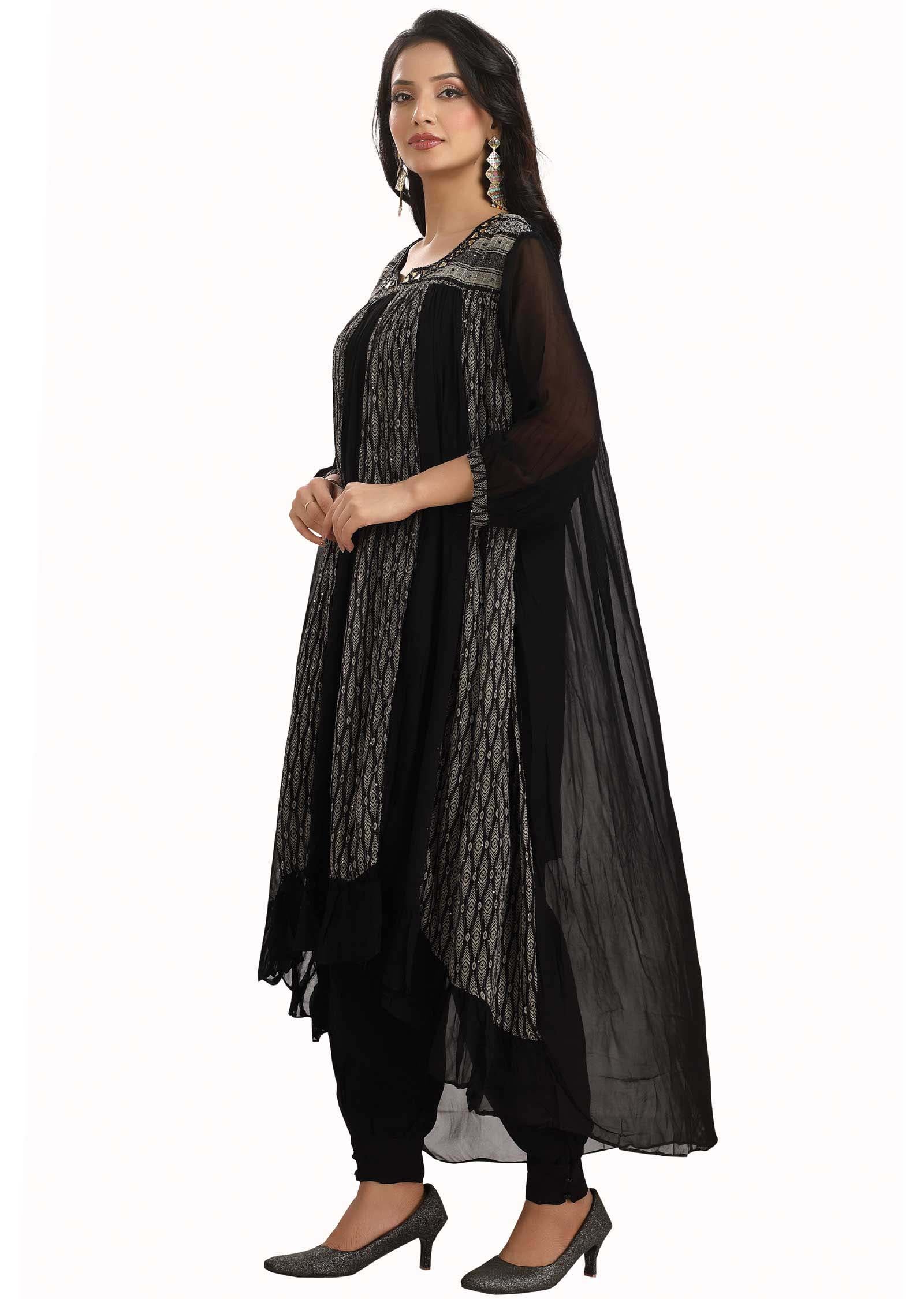 Black Georgette Fusion Indo-Western Outfit
