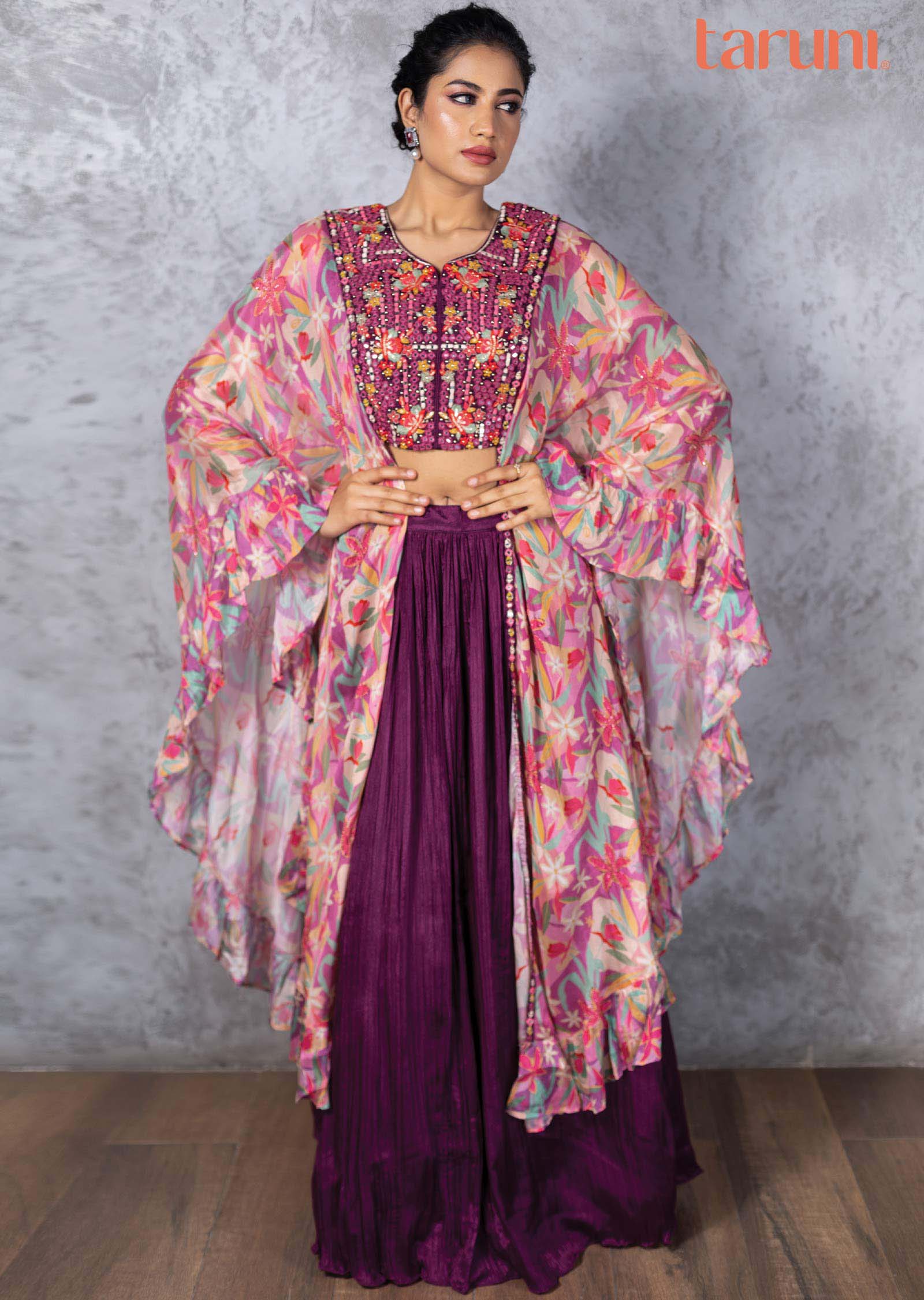 Purple Chinnon Fusion Indo-Western Outfit