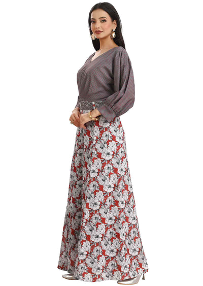 Grey Georgette Printed Fusion/Indo-Western Set