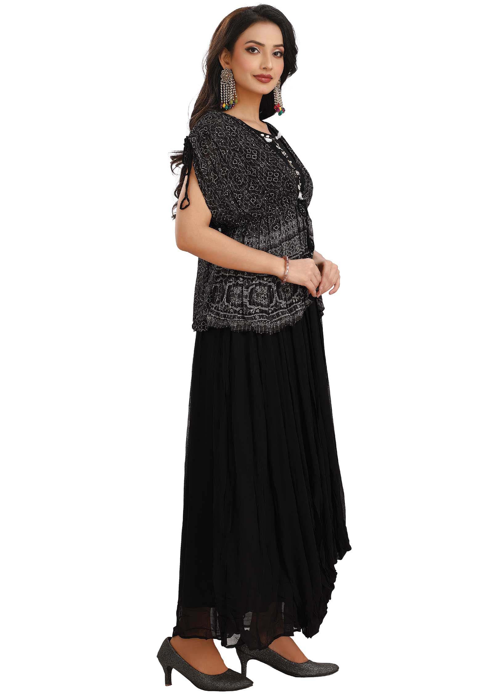 Black Georgette Embroidered Fusion/Indo-Western Set